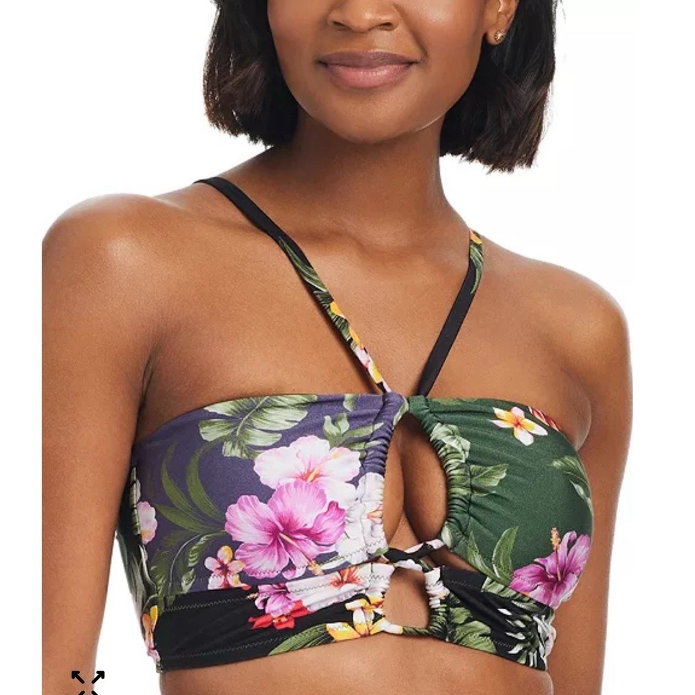 Bar III Women's Floral-Print Bandeau Halter Cropkini, Multi, Size XS